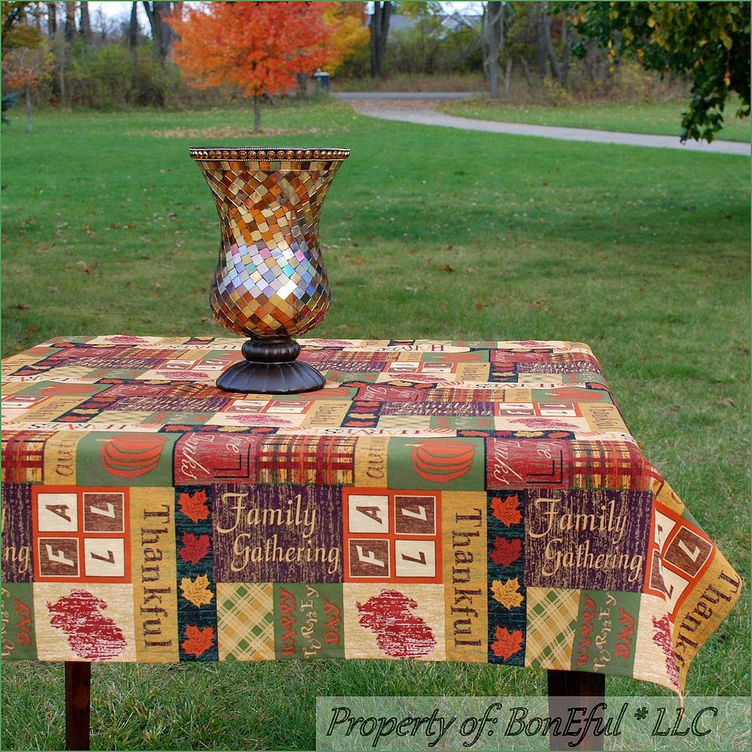BonEful RTS Cotton Fabric THANKSGIVING TABLE*CLOTH Square NEW Holiday